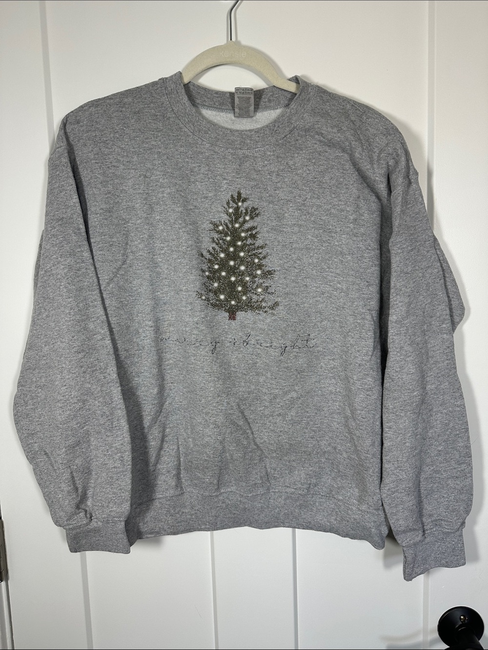 Vintage inspired Gray Crewneck Sweatshirt with Holiday Tree Graphic